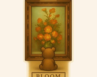 Bear and Floral Painting Sticker: Museum Series Waterproof Vinyl Decal