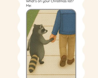 Funny Raccoon Christmas List Sticker: Nostalgic Holiday Meme