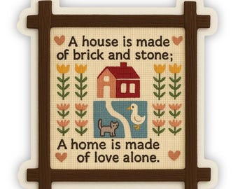 Cozy Cottage Sticker: Embroidered House Vinyl Decal, Homespun Series