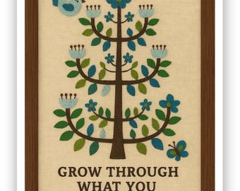 Embroidered Tree Vinyl Sticker: Inspirational Folk Art Quote