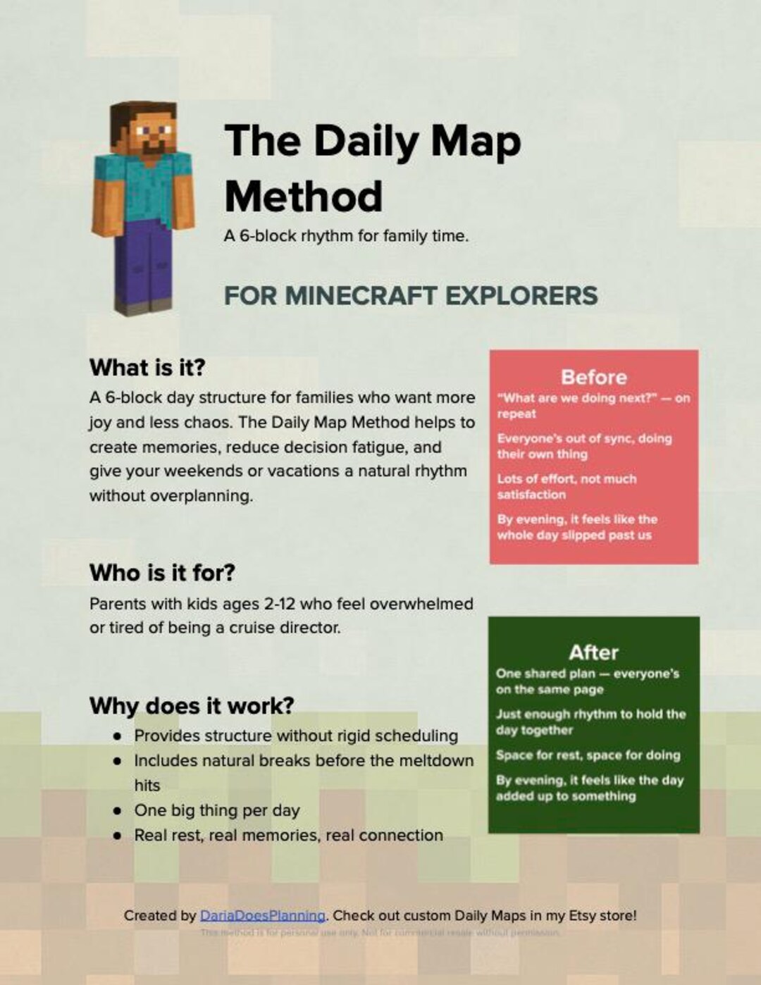 The Minecraft Daily Map โ Printable Routine for Kids | Fun Memorable ...