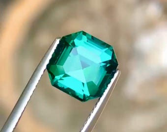 Bluish Green Tourmaline - 3.30 Carats - Asscher Cut - Natural Gemstone - Unique Loose Stone for Custom Jewelry - Loupe Clean Clarity