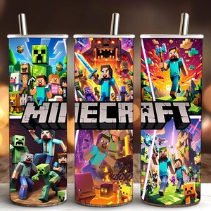 Cartoon Characters 20oz Tumbler Png,  Game Characters Straight and Taper Tumbler Wrap Png, Game 20 oz Skinny Tumbler Png, Micraft tumbler.