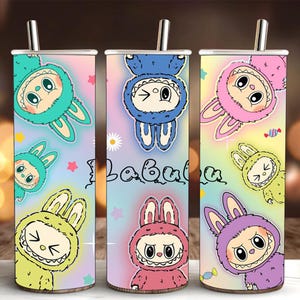 Monster Doll Leopard Cartoon Character 20oz Skinny Tumbler Wrap PNG, Gift for Kids, Funny Cartoon Character Wrap Design, labubu png.
