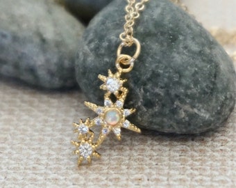 Dainty Opal Necklace, Minimal Opal Jewelry, Gold Opal Necklace, Opal Star Necklace Gold Celestial Necklace, Dainty Opal Jewelry Gift for Her