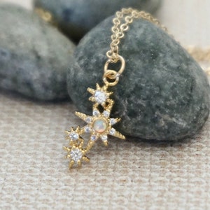 Dainty Opal Necklace, Minimal Opal Jewelry, Gold Opal Necklace, Opal Star Necklace Gold Celestial Necklace, Dainty Opal Jewelry Gift for Her