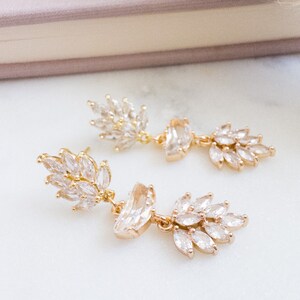 Crystal Leaf Stud Earrings Leaf Dangle Earrings Clear Crystals Woodland Wedding Earrings Boho Bridal Drop Earrings Fall Jewelry Gift for Her