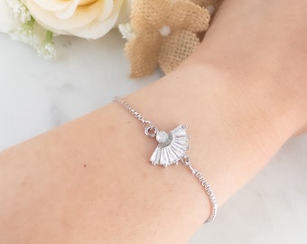 Dainty Adjustable Bracelet for Wedding Silver Art Deco Charm Bracelet Vintage Style Wedding Bracelet with Adjustable Slider Bridesmaids Gift