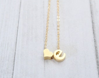 Personalized Initial Necklace - Dainty Gold Necklace, Lowercase Initial Necklace,Gift for Wife,Custom Initial Jewelry, Heart Initial