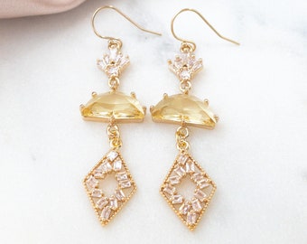 Art Deco Earrings Yellow Stone Earrings Gold Statement Earrings Wedding Guest Earrings Yellow Bridesmaids Gift Jewelry Gatsby Bridal Earring