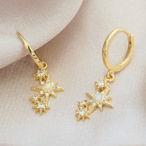 Stars Constellation Earrings Dainty Opal Earrings Gold Small Hoops Opal Celestial Earrings Star Huggie Hoops Earring Gift for Minimalist