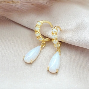 Opal Hoop Earrings Gold Opal Huggie Earrings Dainty Opal Earrings Dainty Hoops October Birthstone Earrings Opal Jewelry Gift for Teen Girl