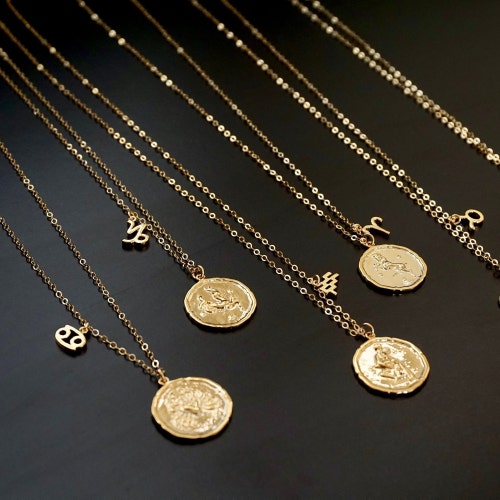 Zodiac Necklace Gold Zodiac Coin 