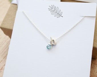 Tiny Script Initial Necklace - Dainty Silver Necklace, Cursive Letter Necklace, Cursive Initial Necklace,Cursive Initial Birthstone Necklace