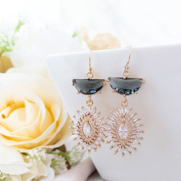 Statement Earrings for Black Tie Wedding Art Deco Earrings for Wedding Guest Earrings Gold Gatsby Jewelry Gift for Bridesmaid Bridal Earring