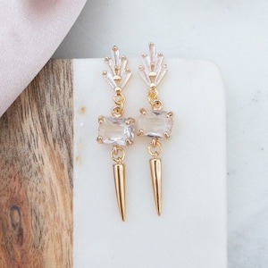 Gold Spike Earrings for Punk Rock Wedding Jewelry Edgy Spike Post Earrings Punk Bridal Earrings Crystal Edgy Triangle Drop Earring Geometric