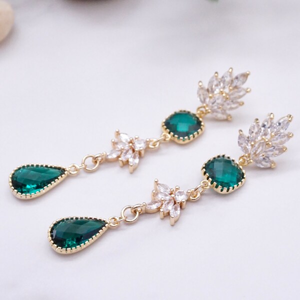 White & Green Sparkle Statement Earrings main image 0