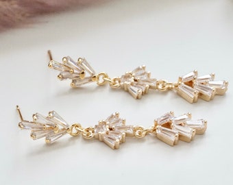 Crystal Gold Art Deco Earrings Boho Bridal Earrings Crystal Wedding Earrings 1920s Earrings Gatsby Earrings Vintage Bridal Fan Earrings