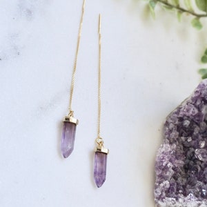 Amethyst Earrings  - Gold Threader Earrings , Dainty Earrings, Long Earrings, Ear Threaders, Gemstone Earrings,Gold Earrings Spike Earrings