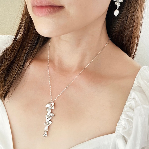 Silver Dogwood Necklace, Flower Necklace, Cascading Dogwood, Gift for Mom, Feminine Necklace, Dainty Flower Necklace, Silver Necklace