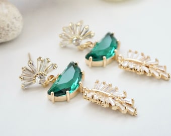 Gold Green Art Deco Earrings Emerald Art Deco Bridal Earrings Woodland Wedding Jewelry Vintage Earrings 1920s Earrings Rhinestone Earrings