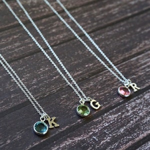 Silver Birthstone Initial Necklace Personalized Birthstone Necklace, Customized Jewelry, Tiny Initial Necklace, Letter Charm Necklace image 3