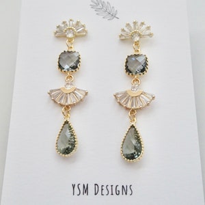Boho Bridal Earrings Statement Earrings with gray stones by YSM Designs