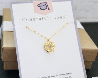 Graduation Gift  for Her Gold North Star Necklace Minimalist North Star Coin Necklace Dainty Gold Necklace Celestial Jewelry Gift for Grad