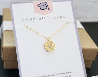 Regalo de graduación para ella Collar Estrella Polar de oro Collar minimalista con moneda de la Estrella Polar Collar delicado de oro Joyería celestial Regalo para graduada