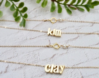 Gold Name Necklace - Lowercase Block Letters, Dainty Necklace, Personalized Necklace, Custom Name Necklace, 14K Gold Filled Chain