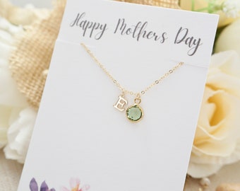 Custom Birthstone Initial Necklace for Mom Personalized Mom Necklace Gift for Mother's Day from Daughter Monogram Necklace for New Mom Gift