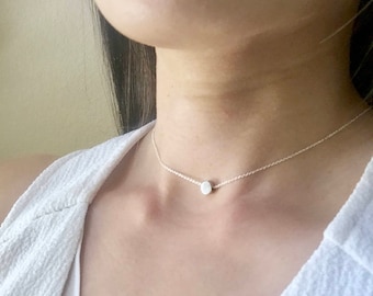 Silver Dot Choker Necklace - Silver Dot Necklace, Tiny Circle Necklace, Round Charm Necklace, Gift for Teens, Minimal Necklace