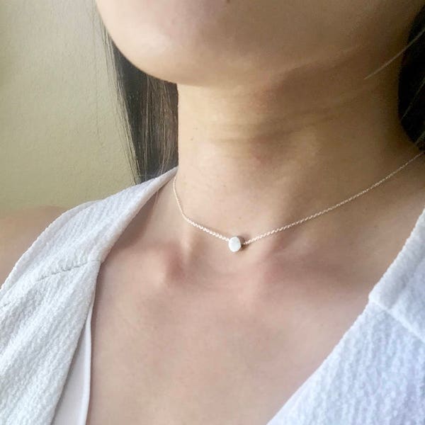 Silver Dot Choker Necklace - Silver Dot Necklace, Tiny Circle Necklace, Round Charm Necklace, Gift for Teens, Minimal Necklace