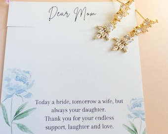Mother of the Bride Gift Dainty Crystal Drop Earrings Mother of Bride Jewelry Gold Wedding Earrings Gift for Mom from Bride Wedding Day Gift