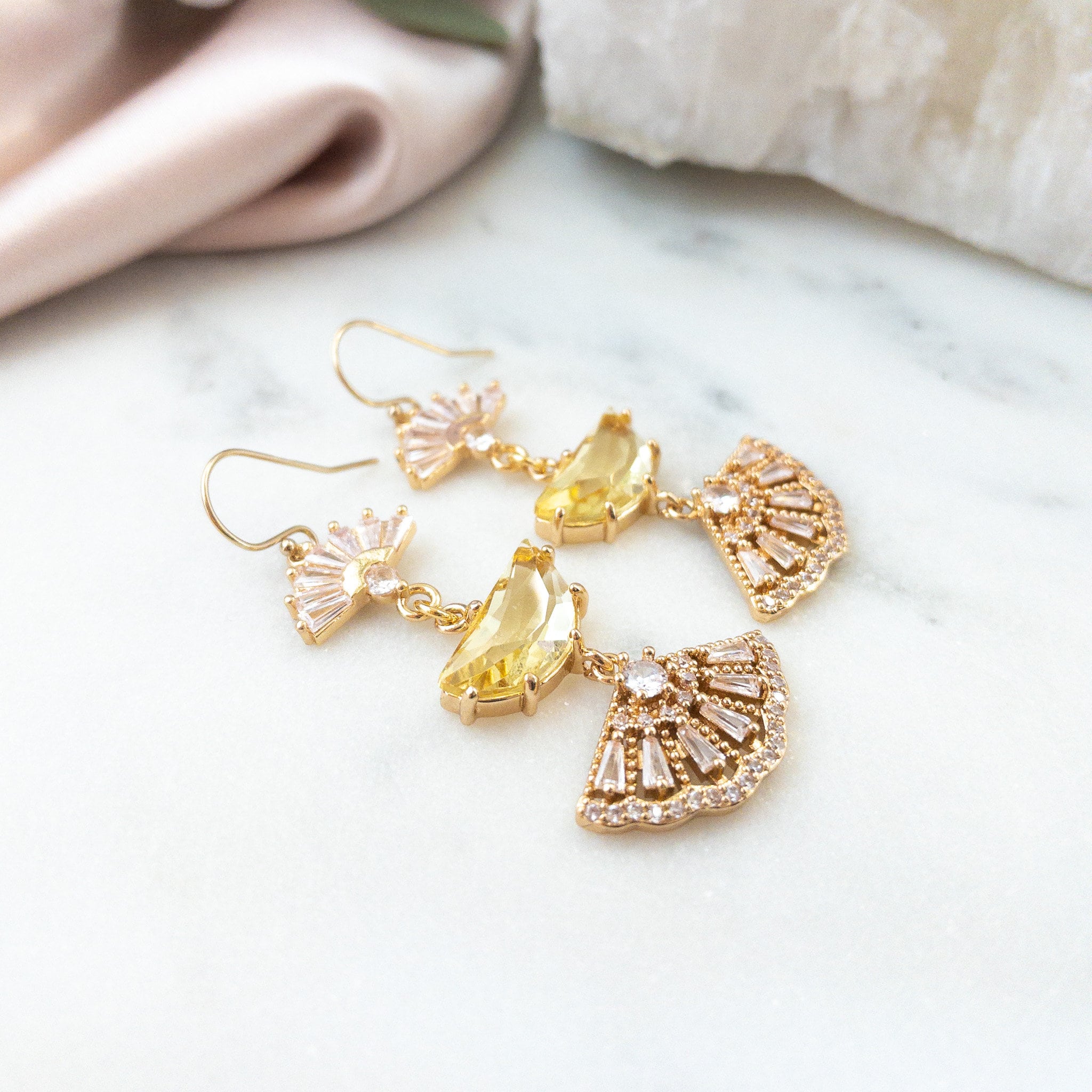 Yellow Art Deco Earrings Boho Bridal Earrings Gold Statement Earrings Yellow Art Deco Earrings Boho Bridal Earrings Gold Statement Earrings
