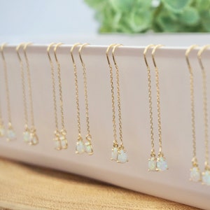 Bridesmaid Gift Set Opal Earrings Gold Dainty Opal Threader Earring for Bridesmaid Proposal Thank You Gift for Bridal Party Minimal Wedding