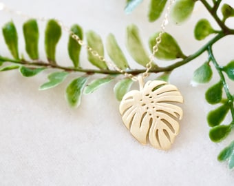 Monstera Necklace - Monstera Pendant Necklace, Monstera Leaf Necklace, Gold Leaf Necklace, Swiss cheese Plant Necklace, Gift for Her