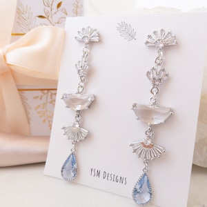 Silver Blue Bridal Earrings by YSM Designs