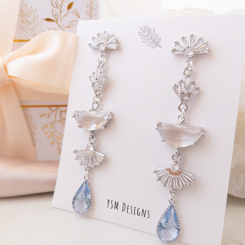Silver Blue Bridal Earrings by YSM Designs