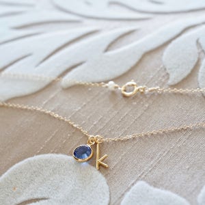 Birthstone Initial Necklace Personalized Birthstone Necklace, Customized Jewelry, Tiny Initial Necklace, Gold Letter Charm Necklace image 2