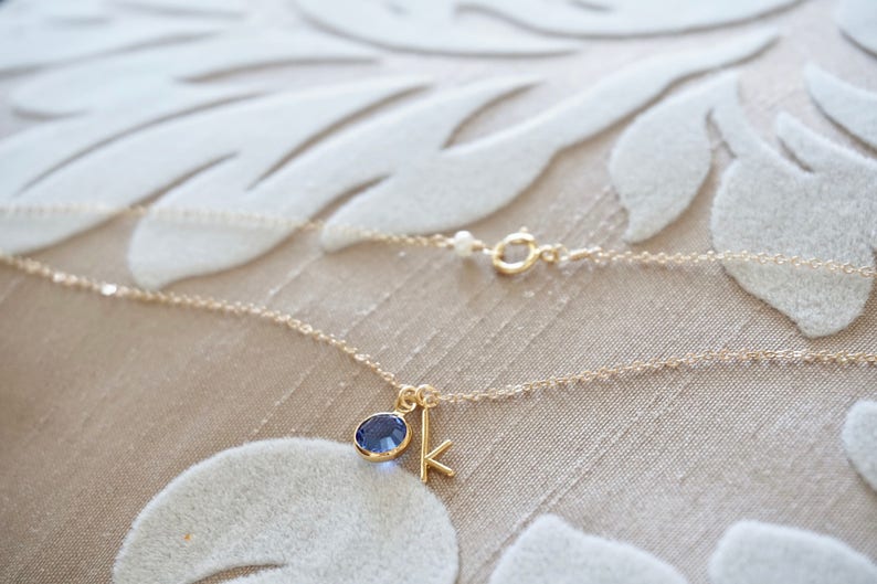 Birthstone Initial Necklace Personalized Birthstone Necklace, Customized Jewelry, Tiny Initial Necklace, Gold Letter Charm Necklace image 2