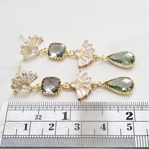 Long Vintage Earrings Art Deco Earrings Long Boho Wedding Earrings Boho Bridal Earrings Statement Earrings Gold 1920s Earrings Gray Stones image 6