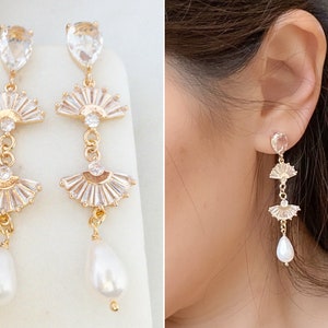 Boho Bridal Earrings Pearl Art Deco Earrings Vintage Inspired Pearl Earrings Statement Bridal Earrings Pearl Drop Earring Bridal Shower Gift