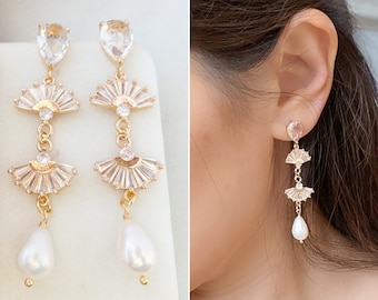 Boho Bridal Earrings Pearl Art Deco Earrings Vintage Inspired Pearl Earrings Statement Bridal Earrings Pearl Drop Earring Bridal Shower Gift