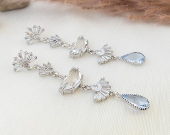 Blue Art Deco Bridal Earrings for Wedding Blue Bridal Earrings Silver Art Deco Jewelry Blue Statement Earrings for Brides Long Drop Earrings