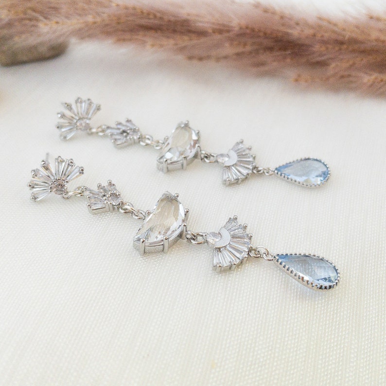Silver Blue Art Deco Earrings by YSM Designs