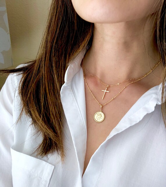 Gold Layered Necklace Saint Christopher 