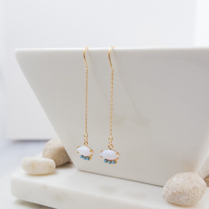 Long Chain Earrings with Opal Stones by YSM Designs