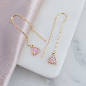 Pink Opal Earrings, Opal Threader Earrings, Earrings Dangle Gold, Gold Threader Earrings, Chain Earrings Dainty, Long Minimalist Earrings image 4