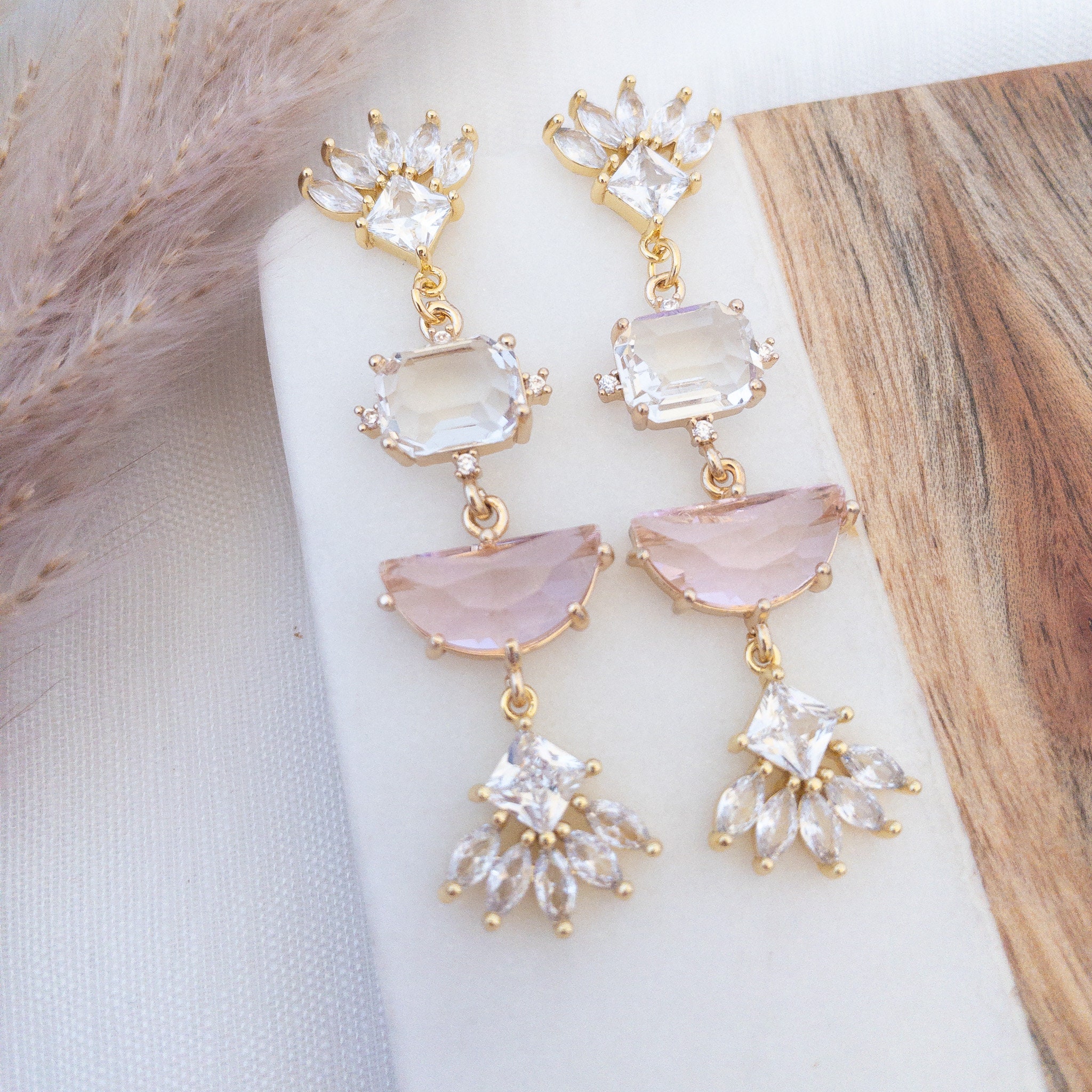 Pink Statement Earrings Pink Crystal Earring for Wedding Guest Pink Statement Earrings Pink Crystal Earring for Wedding Guest